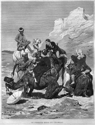 Turister på kamelryggen, fra LEgypte av Georg Moritz Ebers (1837-98), 1881 (bw gravering)