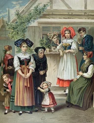 Tradisjonelle kostymer fra Strasbourg-regionen, ca. 1870-80