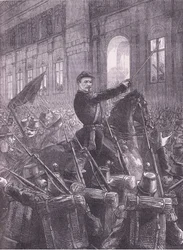 Trochu samler nasjonalgardistene utenfor Hôtel de Ville, Cassells Historie om krigen mellom Frankrike og Tyskland, utgitt ved Cassell and Company Limited, ca. 1890