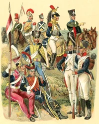 Uniformer av franske tropper på Napoleon Is tid, fra #39;Meyers Lexicon#39;, utgitt 1930 (fargelitografi)