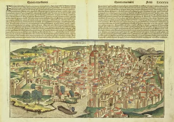 Utsikt over den befestede byen Firenze, fra Nürnberg-krøniken av Hartmann Schedel (1440-1514) 1493