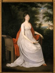Kvinner sitter på en benk, 1800