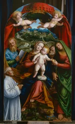 Madonna og barn og St. Martha, St. James, St. Joseph og en giver, ca. 1543 (olje på panel)