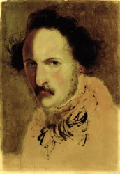 Portrett av Gaetano Donizetti (1797-1848) (olje på papir på lerret)