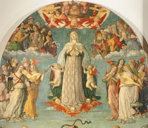 Detalj fra Assumption of Virgin, av Girolamo di Benvenuto (1470-1524)