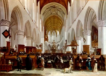 Interiør i en kirke. Maleri av Gerrit Berckheyde (1638-1698), nederlandsk maler. London, Nasjonalgalleriet