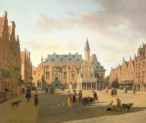 Markedsplassen med Raadhuis, Haarlem, 1600-tallet