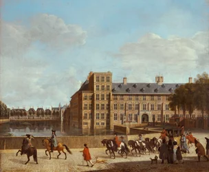 Utsikt over Hofvijver og Buitenhof i Haag, Nederland (olje på lerret)