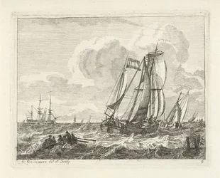 Seilskuter og en robåt på åpent vann Havlandskap med skip (serietittel)
