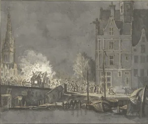 Brenning av tollhusene ved Nieuwebrug i Amsterdam