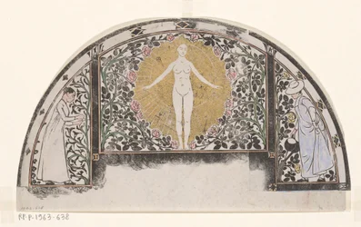 Design for en kalenderramme for 1901 med kvinner og blomster