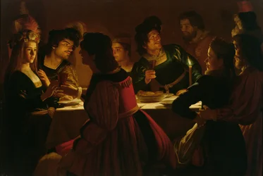 Festscene med et ungt ektepar, ca. 1617