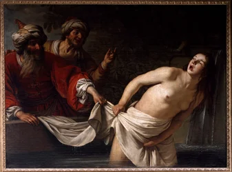 Susanna i badet - Maleri av Gherardo delle Notti (Gerrit van Honthorst) (1590-1656), 1655, Sun., 157x213 cm, Roma, Galleria Borghese