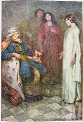Nothing my Lord, illustrasjon fra "King Lear" i "Stories from Shakespeare: Retold by Thomas Carter" publisert ca. 1910 (litho i farger)