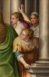 Sør tverrarm, besøksalter, Detalj av altertavlen av Gervaso Gatti, Mariabesøket til kusine Elisabeth 1583, Detalj av altertavlen