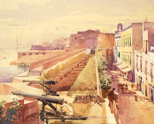 Batteri i Gaeta, av Giacinto Gigante (1806-1876), Italia
