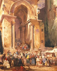 Døren til klokketårnet til St Erasmus i Gaeta, av Giacinto Gigante (1806-1876), Italia