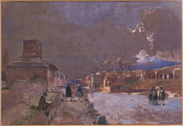 Italia, The Street of Tombs in Pompeii (akvarell)