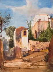 Helligdom ved veien, med tillegg av prins Luigi Maria di Borbone (1838-1886), 13. juni 1853 (blyant, wc og gouache på papir)