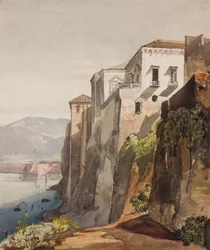 The House of Tasso, Sorrento, med tillegg av prinsesse Maria Annunziata di Borbone (1843-1871), 1853 (blyant, wc og gouache på papir)