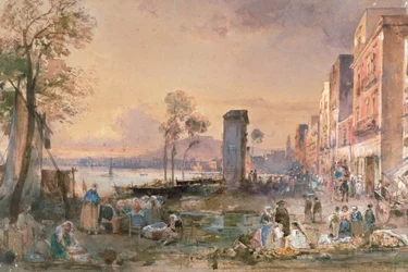 Utsikt over Napoli fra Marinella, av Giacinto Gigante (1806-1876), blyant, akvarell og ceruse (hvit bly) på papir, Italia