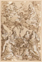 Tegning, Kristus og Jomfru Maria med skytshelgenene i Pistoia, 1638