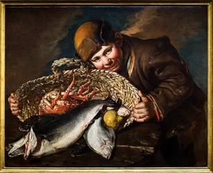 Gutt med en kurv med fisk, ca. 1734–1736