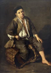 Ærendegutt sittende på en kurv, ca. 1735 (olje på lerret)