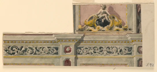 Tegning, prosjekt for en malt overdør, 1850–75