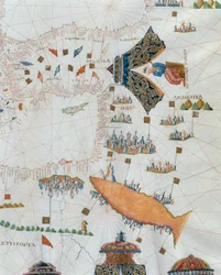 Et nautisk kart, detalj av Gran Turco, 1564