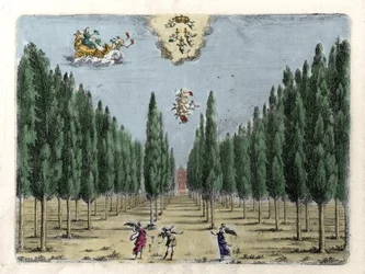 Illustrasjon til operaen i 5 akter “La finta pazza” ”(La Folle supposee) av Francesco Sacrati. Gravering av Jacopo Torelli