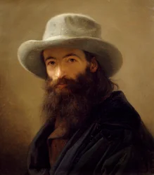 Selvportrett iført orientalsk kjole av Giacomo Trecourt (1812-1882), olje på lerret, 80x65 cm, ca 1843