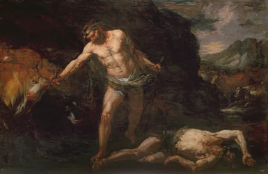 Hercules dreper den gigantiske Cacus og stjeler tilbake storfeet til Geryon