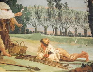Bønder hviler, av Giandomenico Tiepolo (1727-1804), freskomaleri, Detalj, Villa Valmarana ai Nani, Vicenza