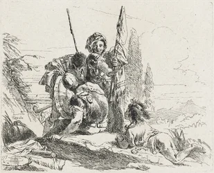 Tre soldater og en gutt, 1749