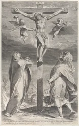 Korsfestelse med Jomfru Maria og evangelisten Johannes, engler over hodet, ca. 1593., ca. 1593
