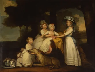 Portrett av barna til den andre hertugen og hertuginnen av Northumberland - Lady Elizabeth Percy, jarl Percy, Lady Julia Percy og Lady Agnes Percy