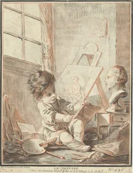 Barn som maler i studio Le peintre (tittel på objekt)