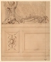 Tegning, design for den nedre delen av et veggpanel, 1714