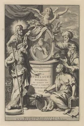 Bibelske figurer avslører portrettet av Moses Tittelside for Wilhelmus Goeree, Forberedelser til bibelsk visdom og bruk av hellige og kirkelige historier, 1690