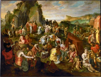 Moses henter vann fra klippen (maleri på eik)