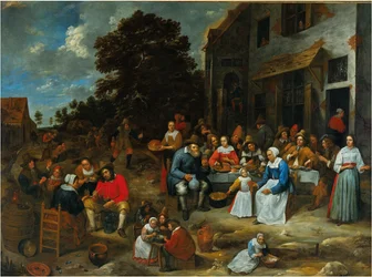 Et selskap som fester utenfor en taverna