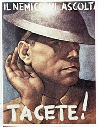 Vær stille, fienden lytter - Italiensk propagandaplakat, ca. 1942. Illustrasjon av Gino Boccasile (1901-1952)