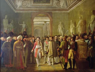 Keiser Napoleon 1. (1769-1821) mottar medlemmer av hæren etter sin kroning 8. desember