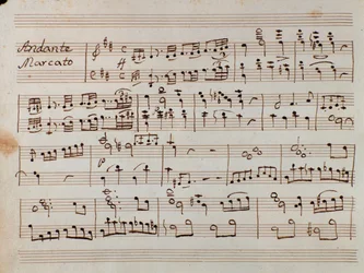 Første side med noteark for den reduserte symfonien for pianoet til Tancredi, opera av Gioacchino Rossini