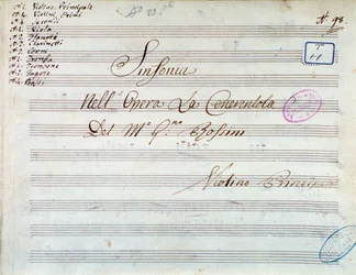 Tittelside med partitur av fiolin for symfoni i Askepott, eller Goodness Triumphant av Gioachino Rossini