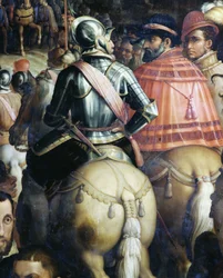 Triumfen etter krigen i Siena, Italia. Detalj. Maleri av Giorgio Vasari og hans atelier (1511–1574).