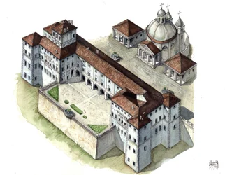 Barokkkunst: luftfoto av palasset Chigi a Ariccia, Lazio, på 1600-tallet. Italia