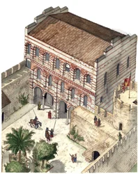 Bysantinsk kunst: rekonstruksjon av palasset til Konstantin Porphyrogenete i Konstantinopel på 1200-tallet.