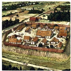 Middelalderen: rekonstruksjon av en motte (illustrasjon)